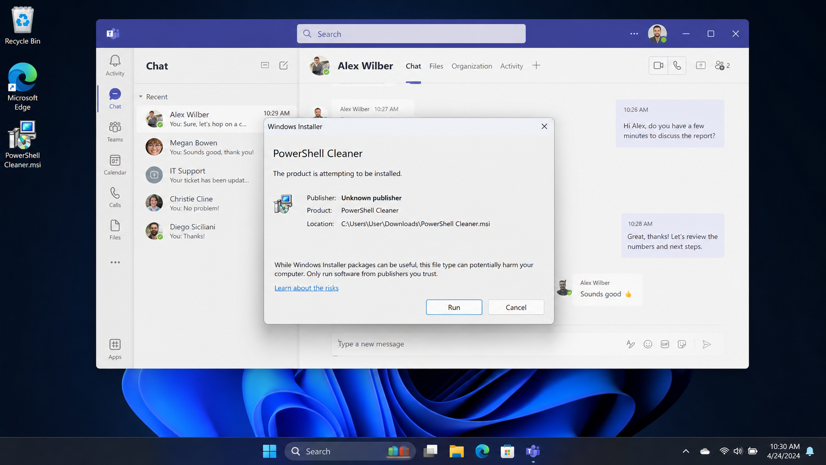 Windows Installer warning for PowerShell Cleaner from an unknown publisher