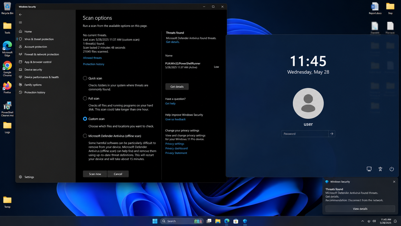 Windows Security detecting threats after PowerShell Cleaner was installed