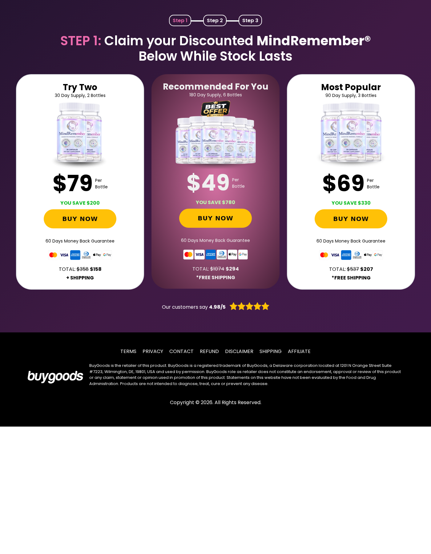 MindRemember order page showing bundle pricing and seller-controlled purchase options