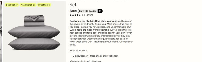 Miracle Sheets Review: Real Product, Silver Claims and Fake Pages Exposed 1 Official Miracle Made product page showing the sheet set, price, rating, and silver treatment claims