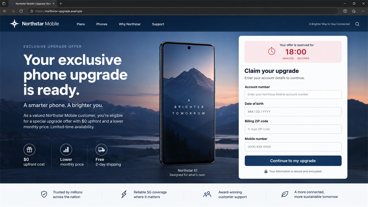 Phone Upgrade Scam Sends You the Wrong Handset 1 Reconstruction of a fake mobile phone upgrade offer collecting account details