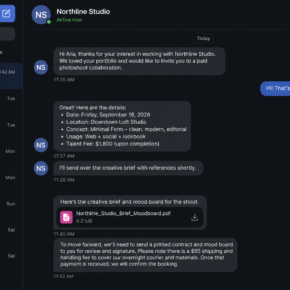 Fake model collaboration scam shown in a fictional brand direct message