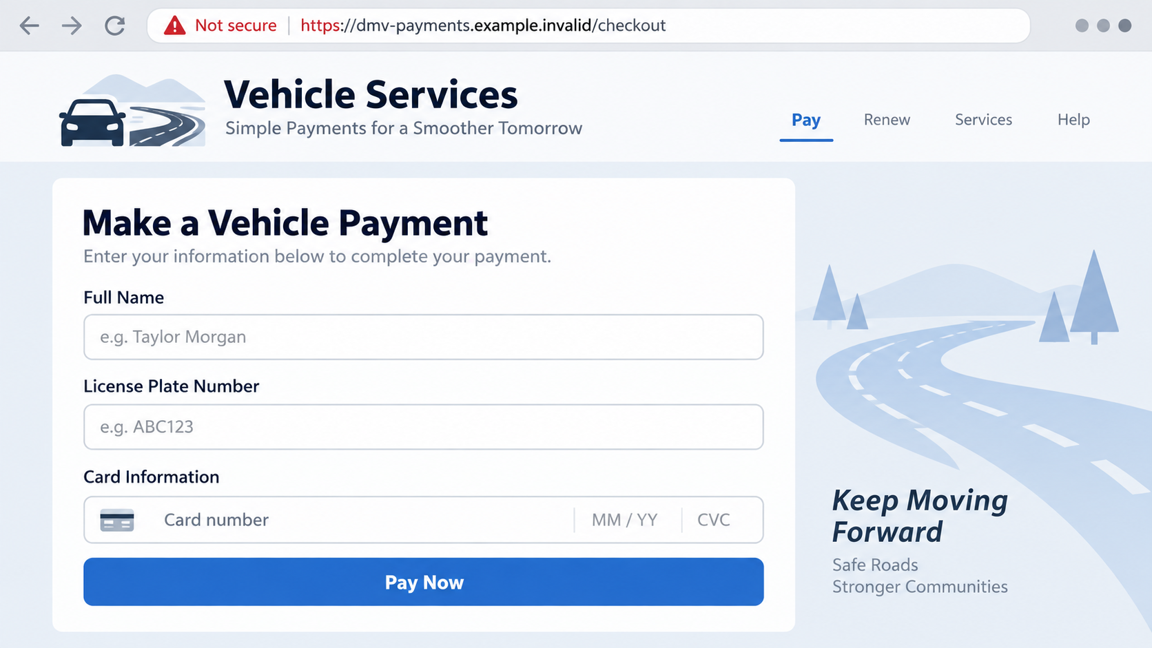 Montana MVD Scam Text Warning: Fake Fines Can Steal Your Card Data Online 2 Editorial reconstruction of a fake vehicle payment webpage requesting card details
