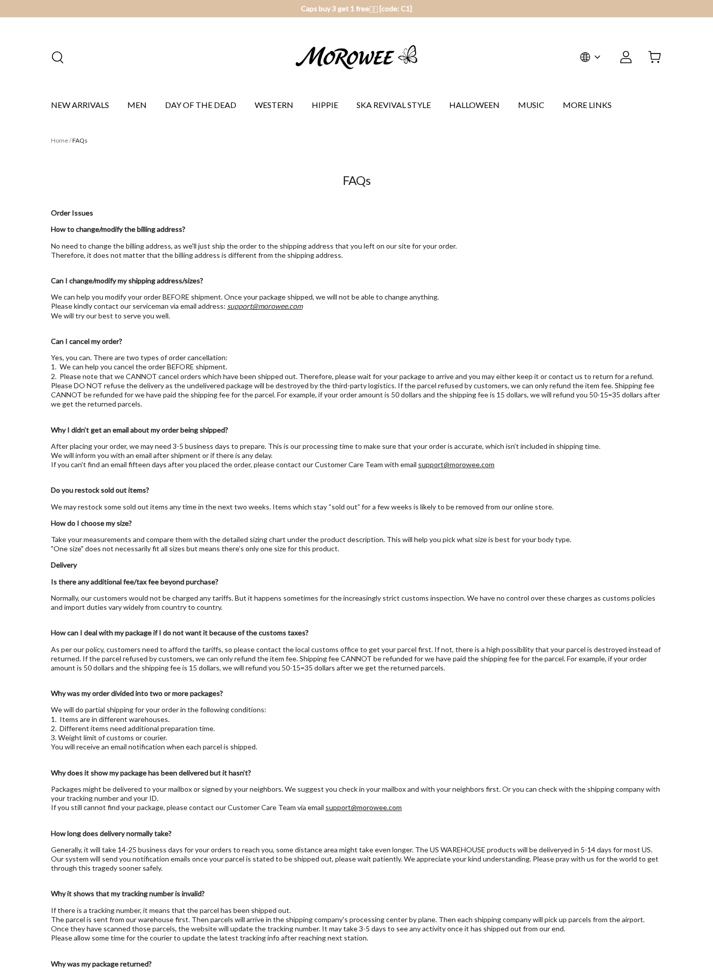 Morowee Online Store Exposed: China Links, Short Returns and Buyer Risks 1 Morowee FAQ page explaining cancellations, split packages, customs costs and delivery questions