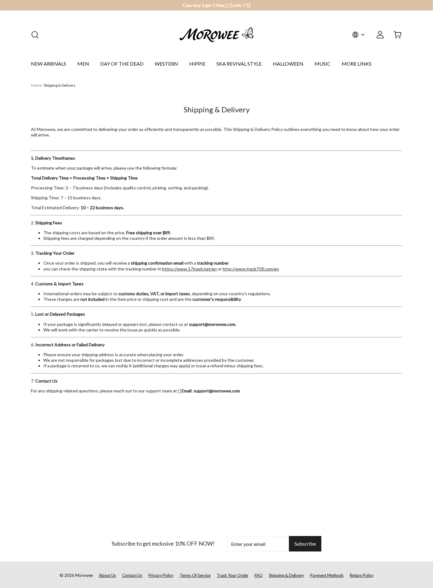 Morowee Online Store Exposed: China Links, Short Returns and Buyer Risks 2 Morowee shipping policy showing processing time, delivery estimates and third-party tracking services