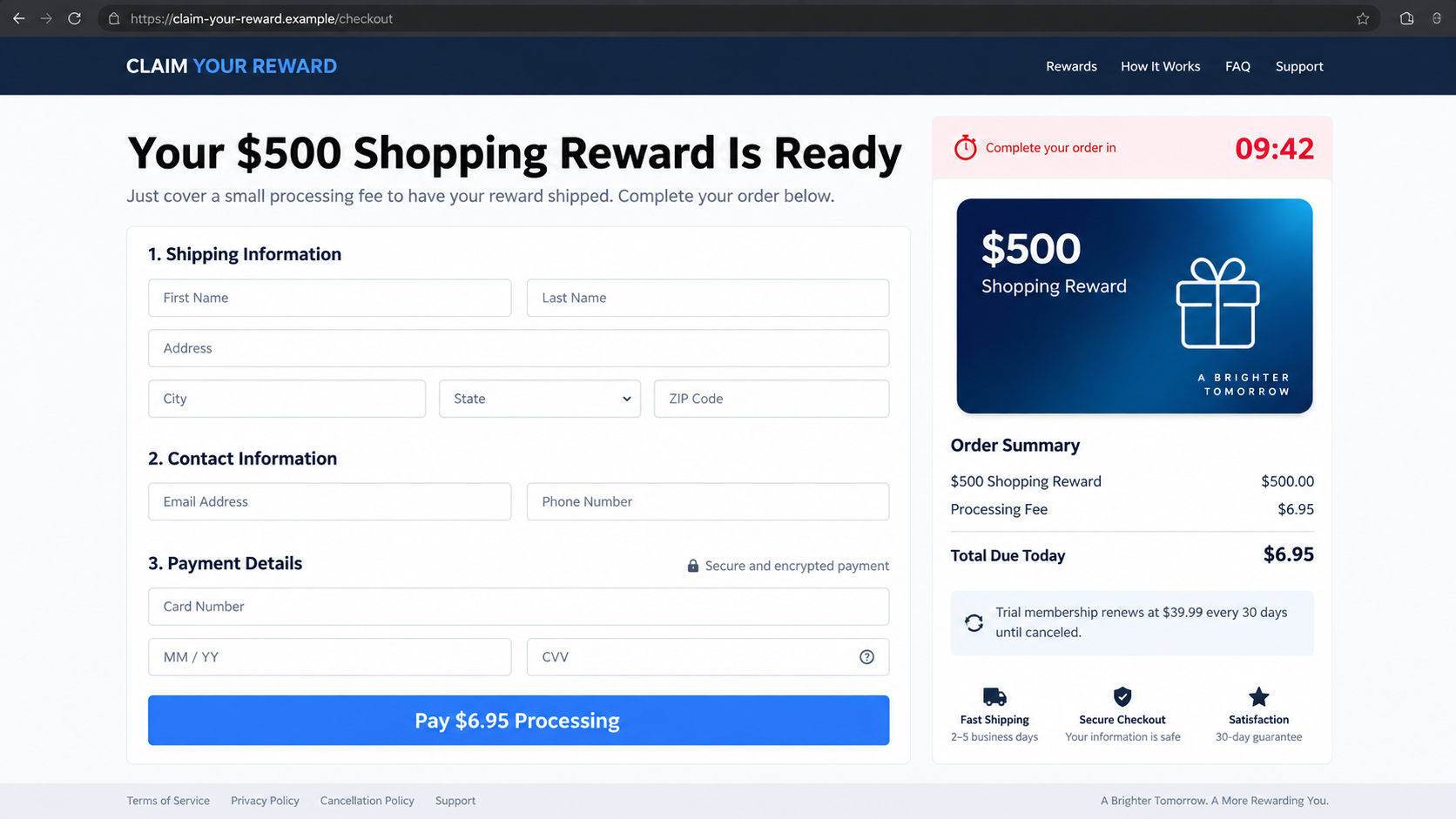 Coupon checkout requesting a small fee while disclosing recurring membership billing