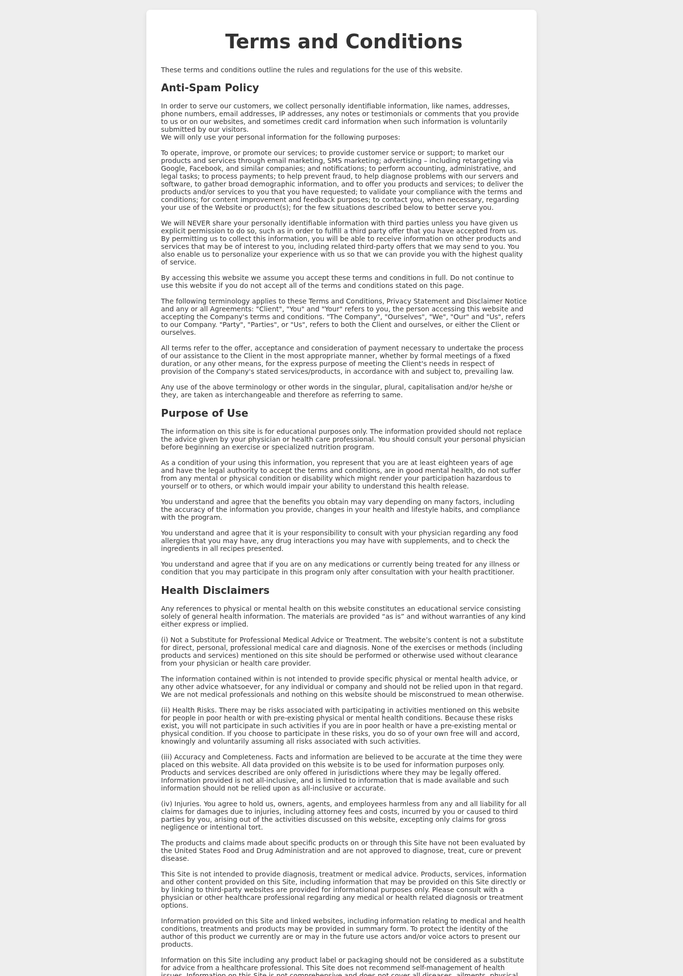 NeuroMemory terms of service containing broad template language for the supplement website