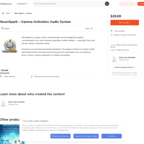 NeuroSpark Gamma Activation Audio System listing on the Hotmart marketplace