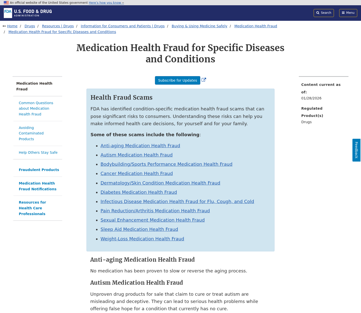 FDA information warning about unproven products promoted for autism and other conditions
