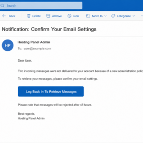 Fake email claiming a new cPanel administration policy blocked two messages