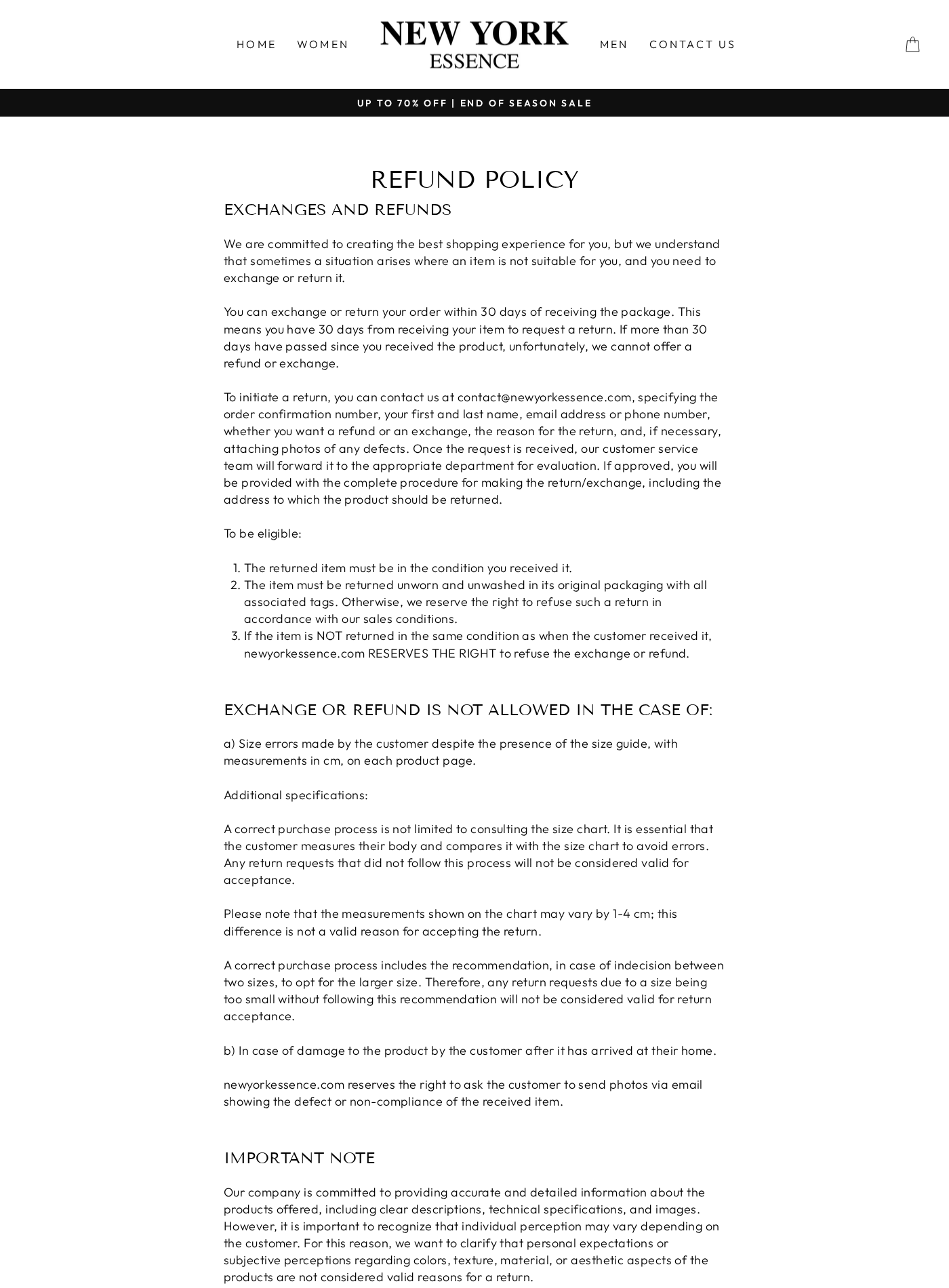 New York Essence Exposed: 70% Sales, Asia Returns and Buyer Risks Revealed 2 New York Essence refund policy describing restrictive eligibility rules and an Asian return warehouse