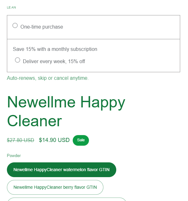 Newellme subscription selector showing monthly wording beside weekly delivery language