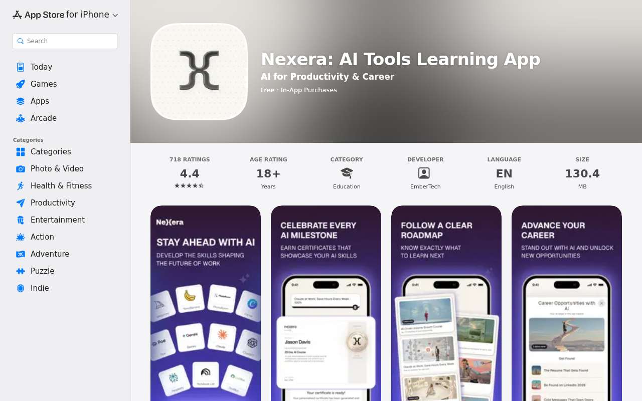 Nexera AI Training Review: Shallow 28-Day Challenge Behind the Income Ads 2 Apple App Store listing for Nexera AI Tools Learning App with certificate and income course previews