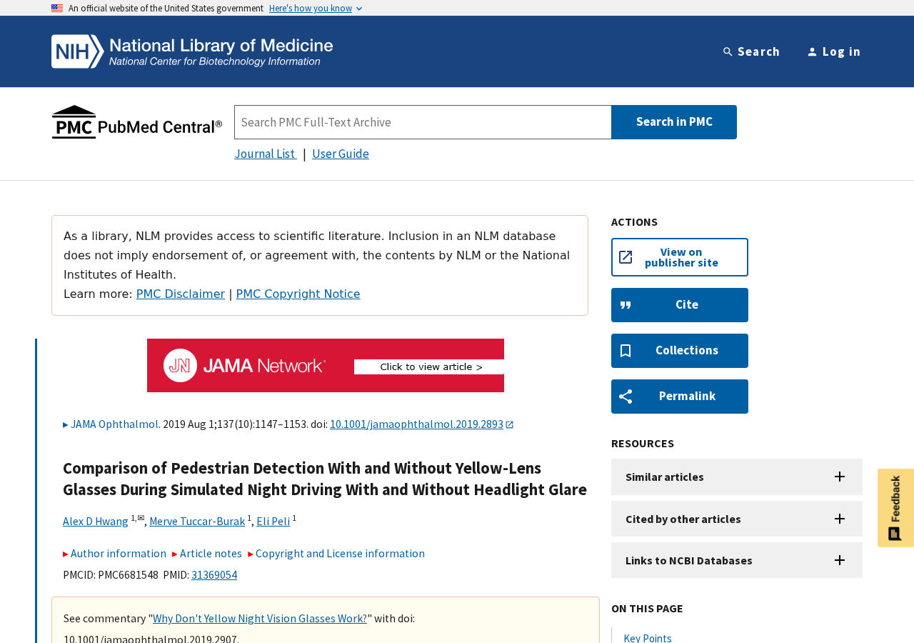 Medical study comparing pedestrian detection with clear and yellow night driving lenses