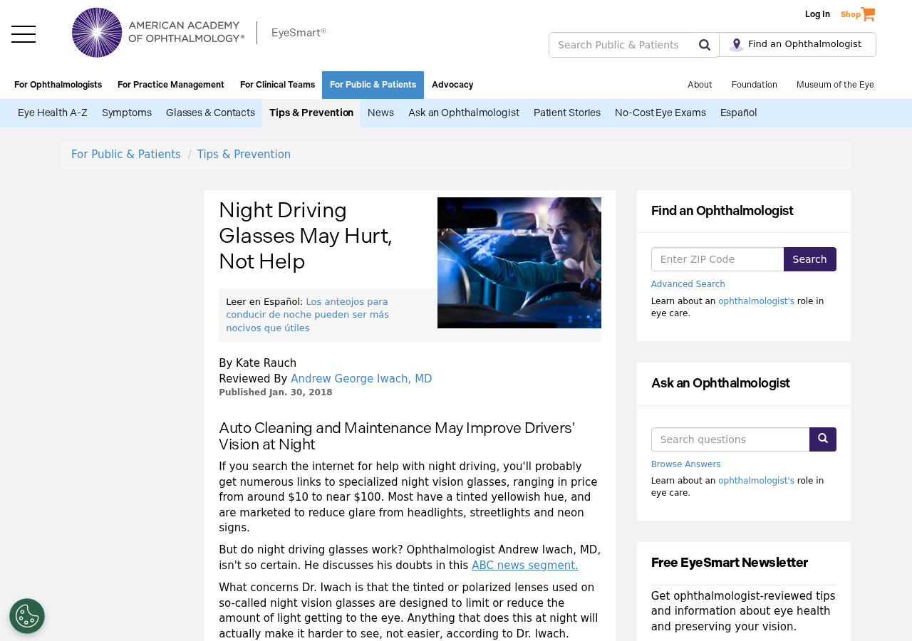 American Academy of Ophthalmology guidance that night driving glasses may hurt rather than help