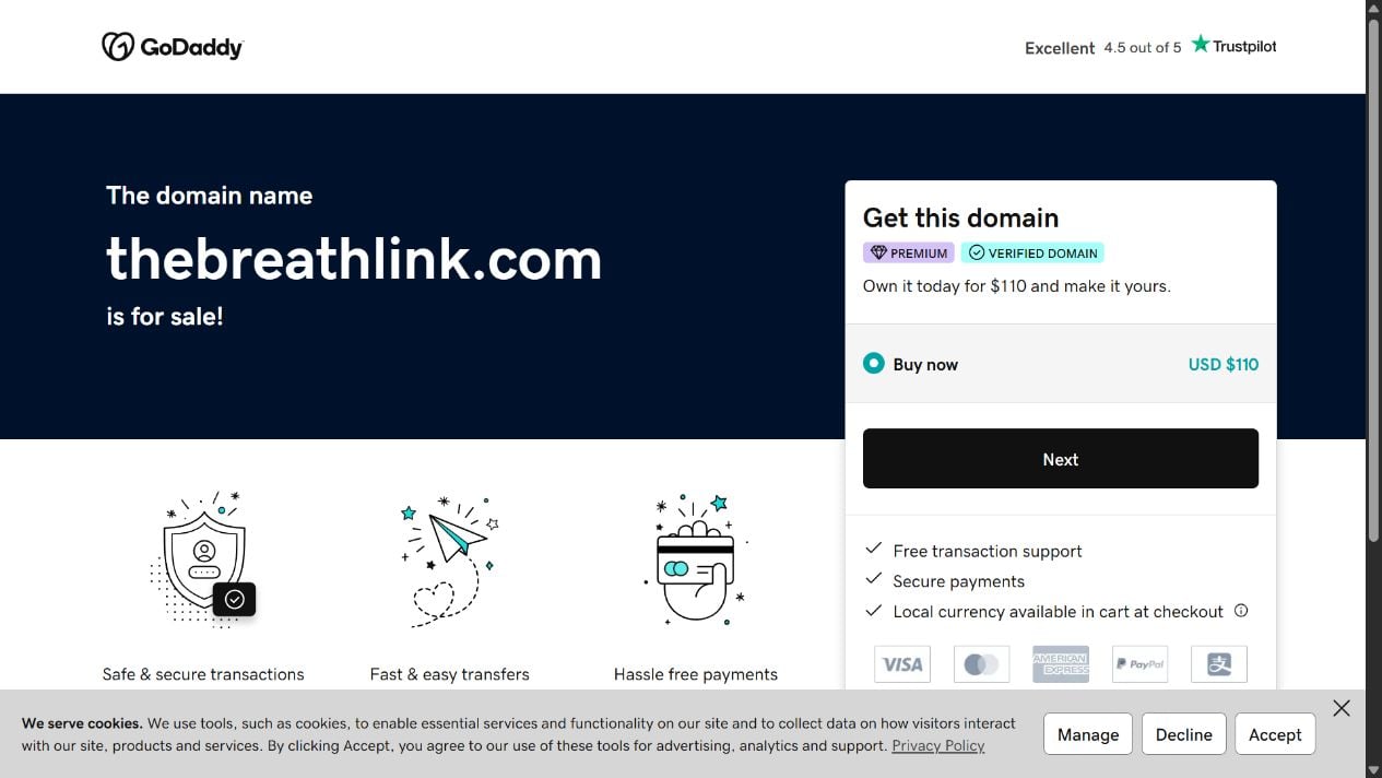Noluva BreathLink Review: Quit-Smoking Claims and Refund Risks Exposed 2 Former BreathLink domain displayed as available for sale instead of operating as a customer support website