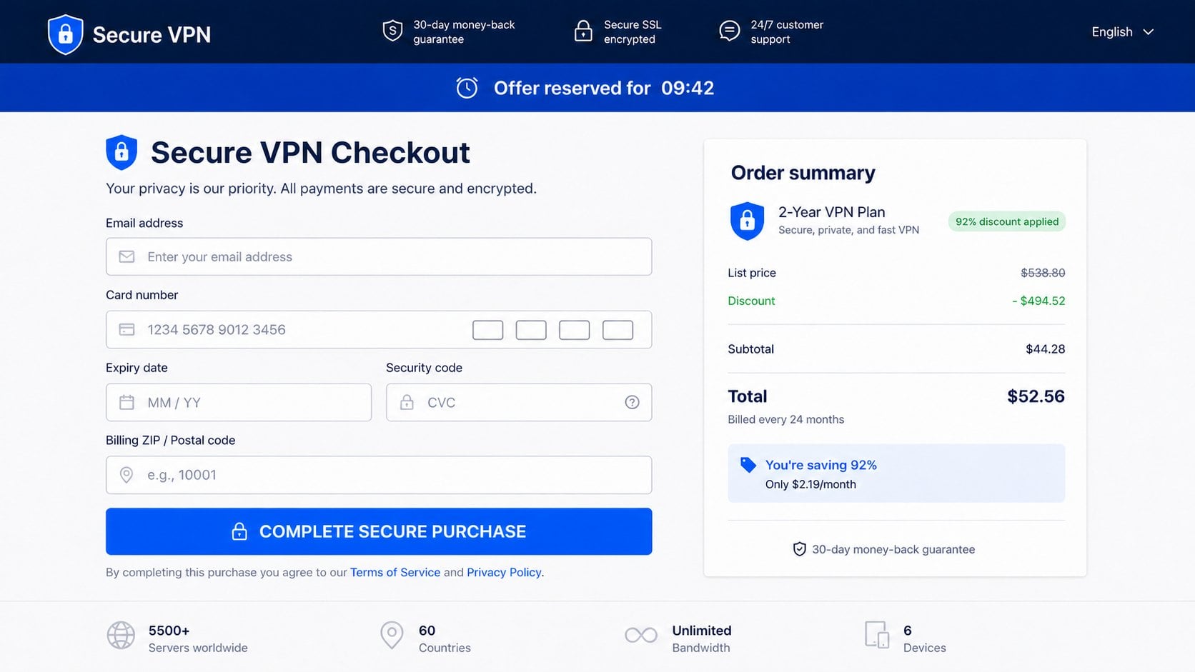 NordVPN Coupon Code Scam: How Fake Discounts Put Your Card Details at Risk 2 Reconstructed fake VPN checkout requesting card details for a coupon offer