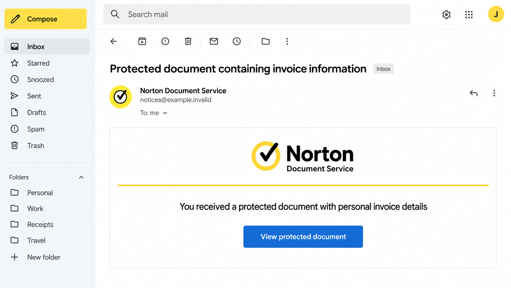 Norton Protected Document Email Scam: Fake Adobe Invoice Login Exposed 1 Illustrative Norton-branded protected invoice email from a fictional sender address