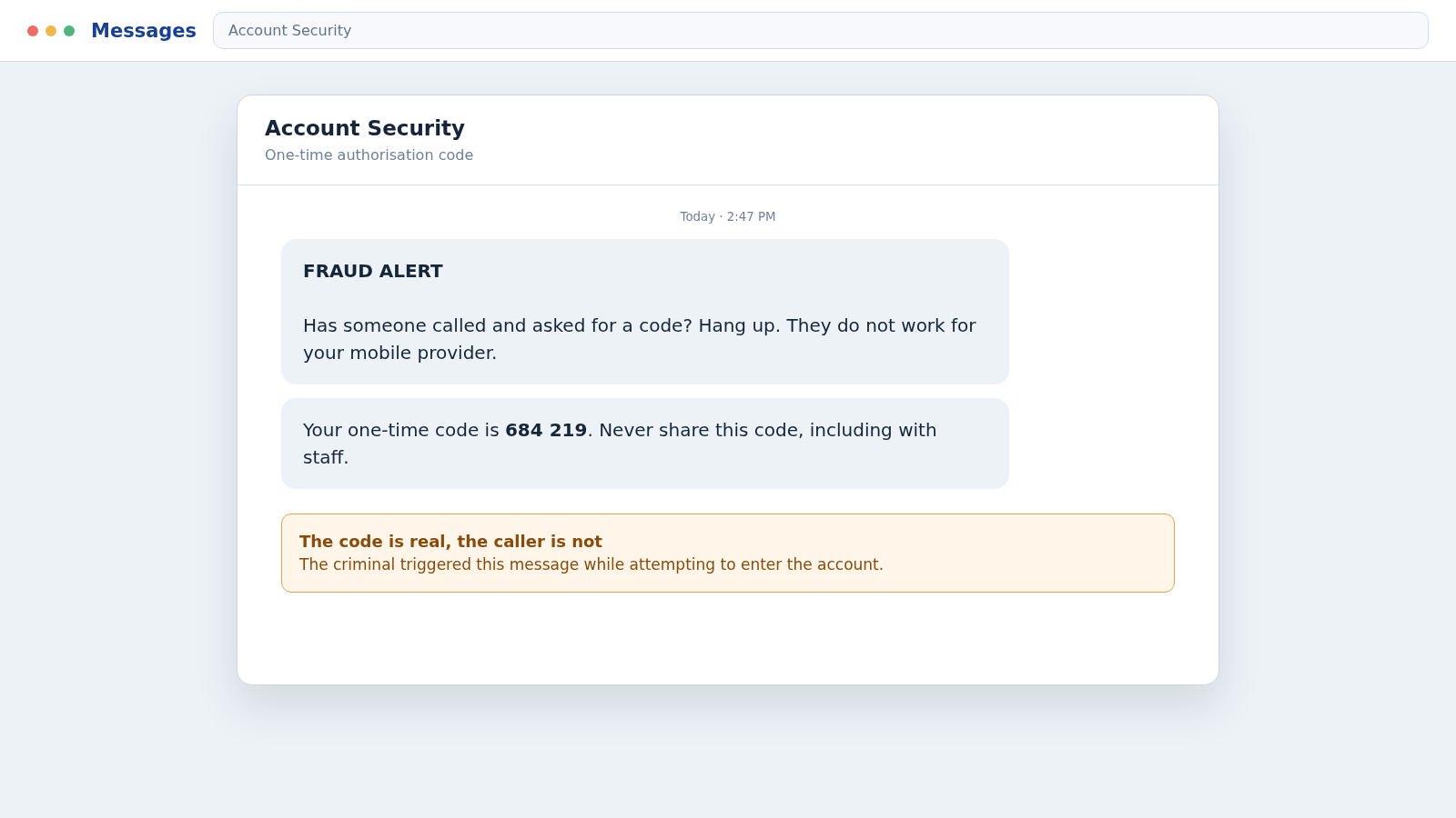 O2 Discount Call Scam: How Fake 40% Offers Can Hijack Your Mobile Account 2 Reconstructed O2 one-time code screen warning the customer not to share it