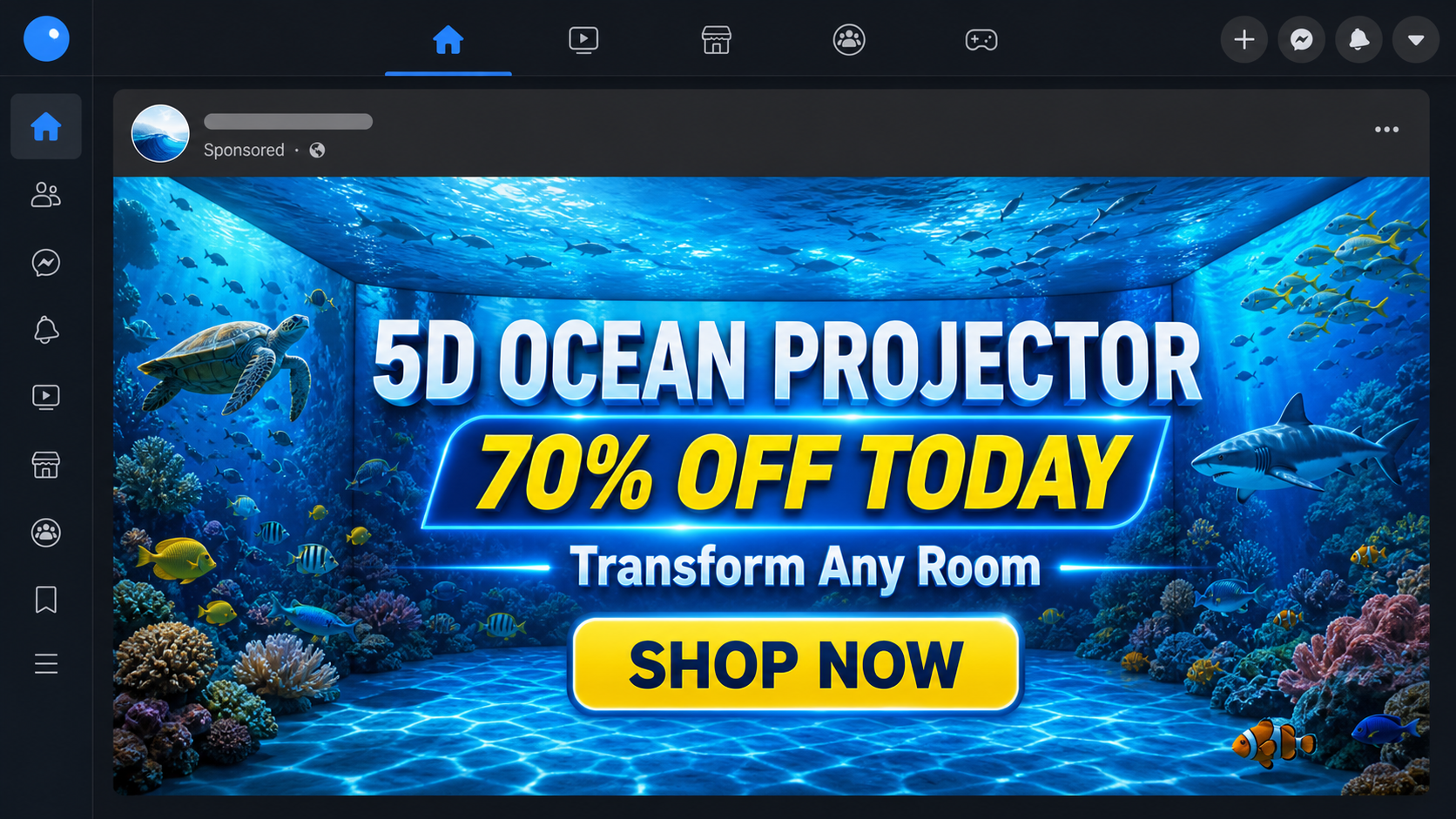 Realistic social media ad exaggerating the 5D effects of an Ocean Projector light