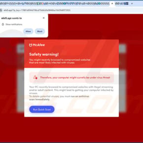 Olsi5.xyz fake McAfee safety warning and notification prompt