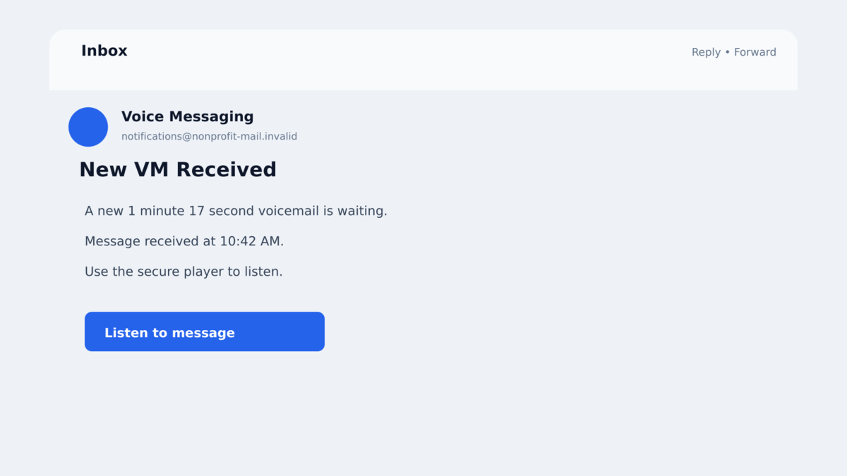 ORAX voicemail phishing email with a Listen To Message button