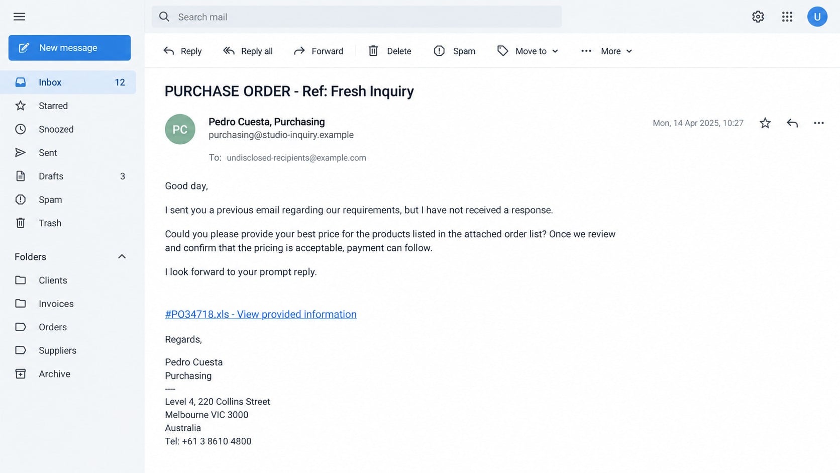 Attached Order List purchase inquiry phishing email