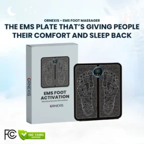 Ornexis EMS Foot Massager product page showing comfort claims and limited stock messaging