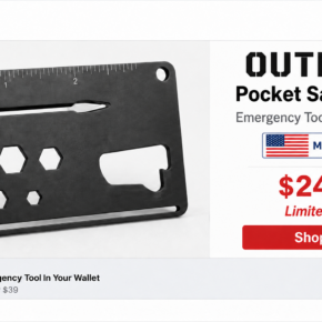 Social media advertisement for the Outpeed Pocket Safety Card emergency tool