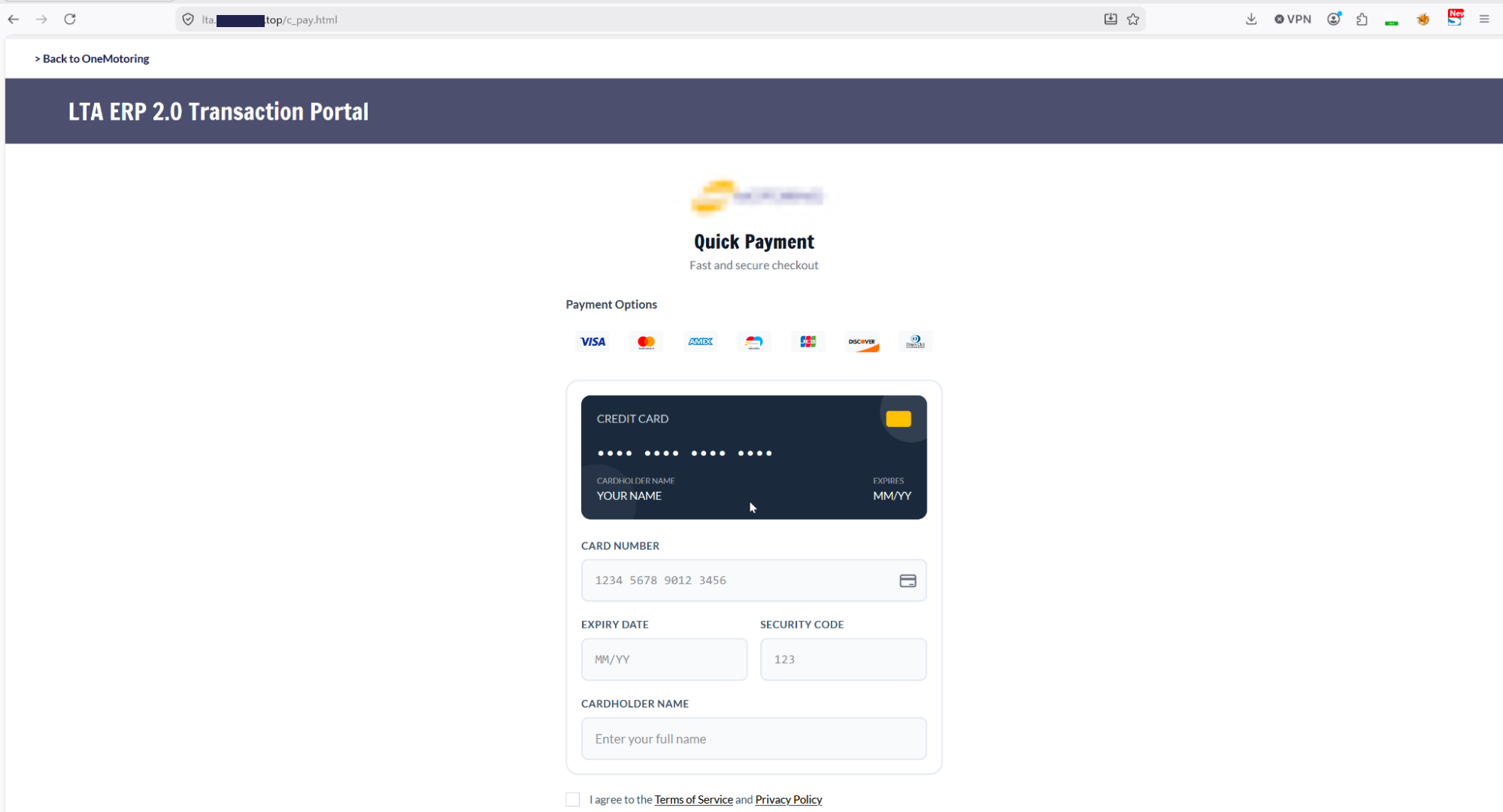Outsider Phishing Kit Built 100,000 Fake Pages to Steal Cards and Codes 2 Authentic screenshot of a fraudulent payment page in the Outsider phishing flow