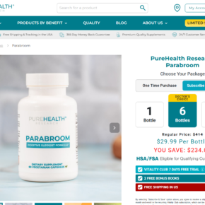 Screenshot of the Parabroom product page showing the subscription selector and six-bottle offer