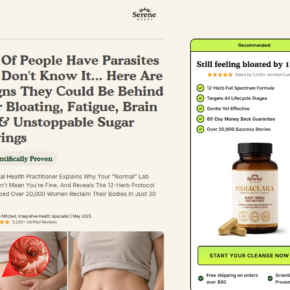 Screenshot of Paraclara advertorial claiming that 90% of people have parasites