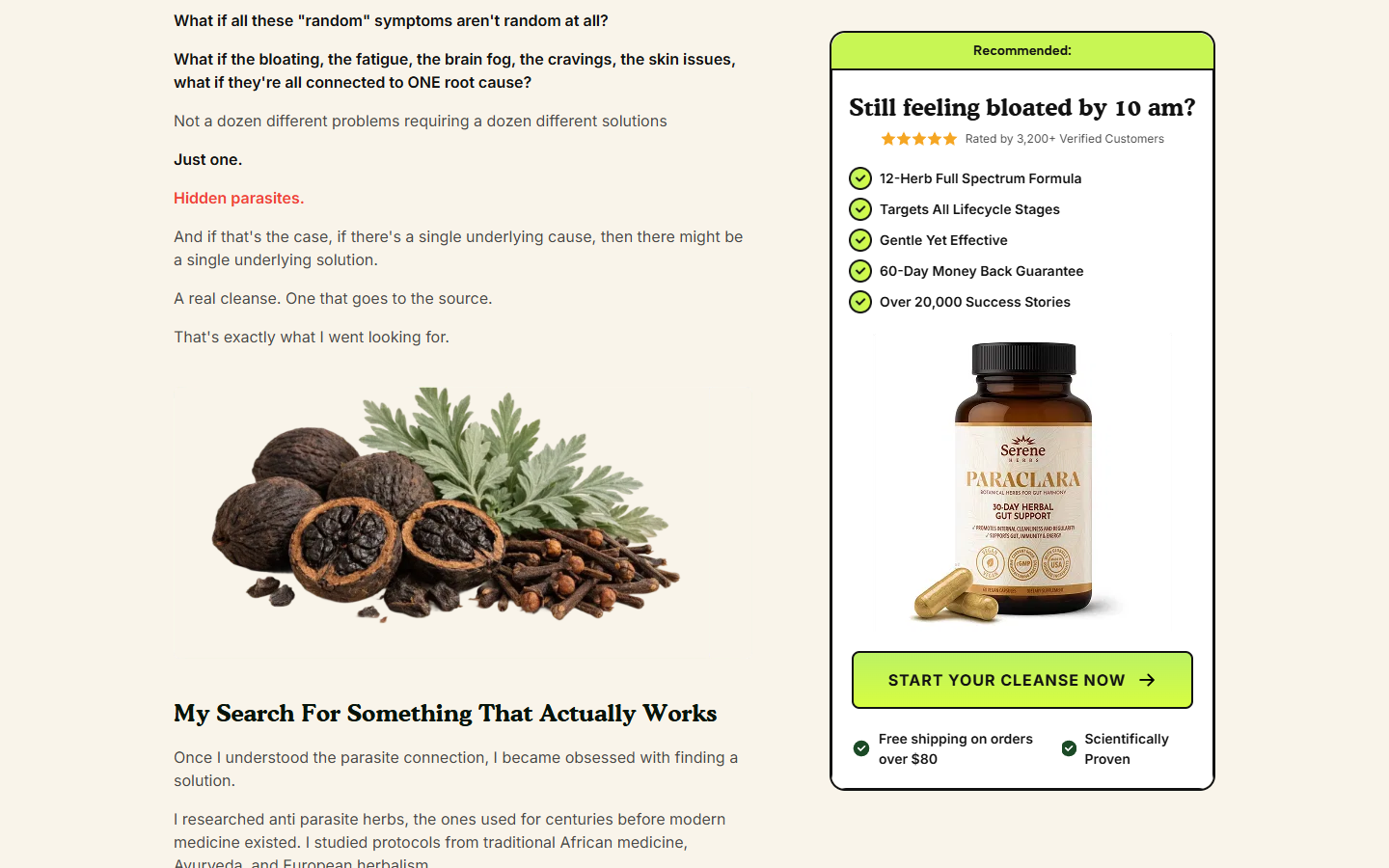 Paraclara Parasite Cleanse Review: Big Health Claims and Auto-Refill Terms 3 Screenshot of Paraclara promotion showing the product beside parasite-cleanse claims