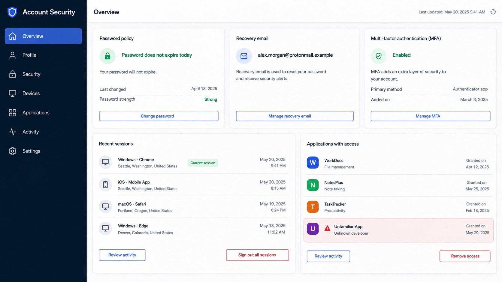 Genuine account security settings used to verify a password expiration notice