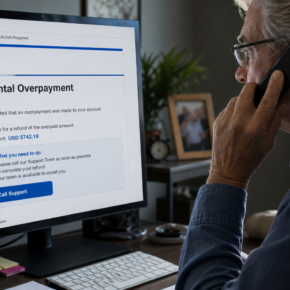 Realistic fake PayPal refund email and support call claiming an accidental overpayment must be returned