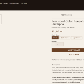 PearWood Color Renewing Shampoo offer page with price, shades, reviews, and money-back promise