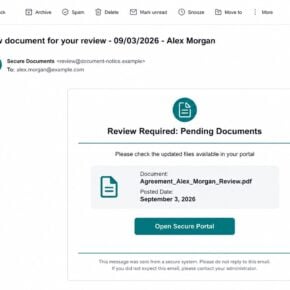 Pending Documents phishing email claiming an agreement is available in a secure portal for review