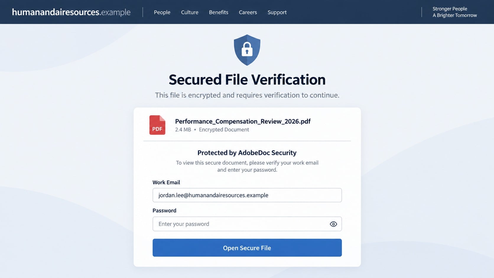 Fake secure Adobe file verification page asking for workplace login credentials