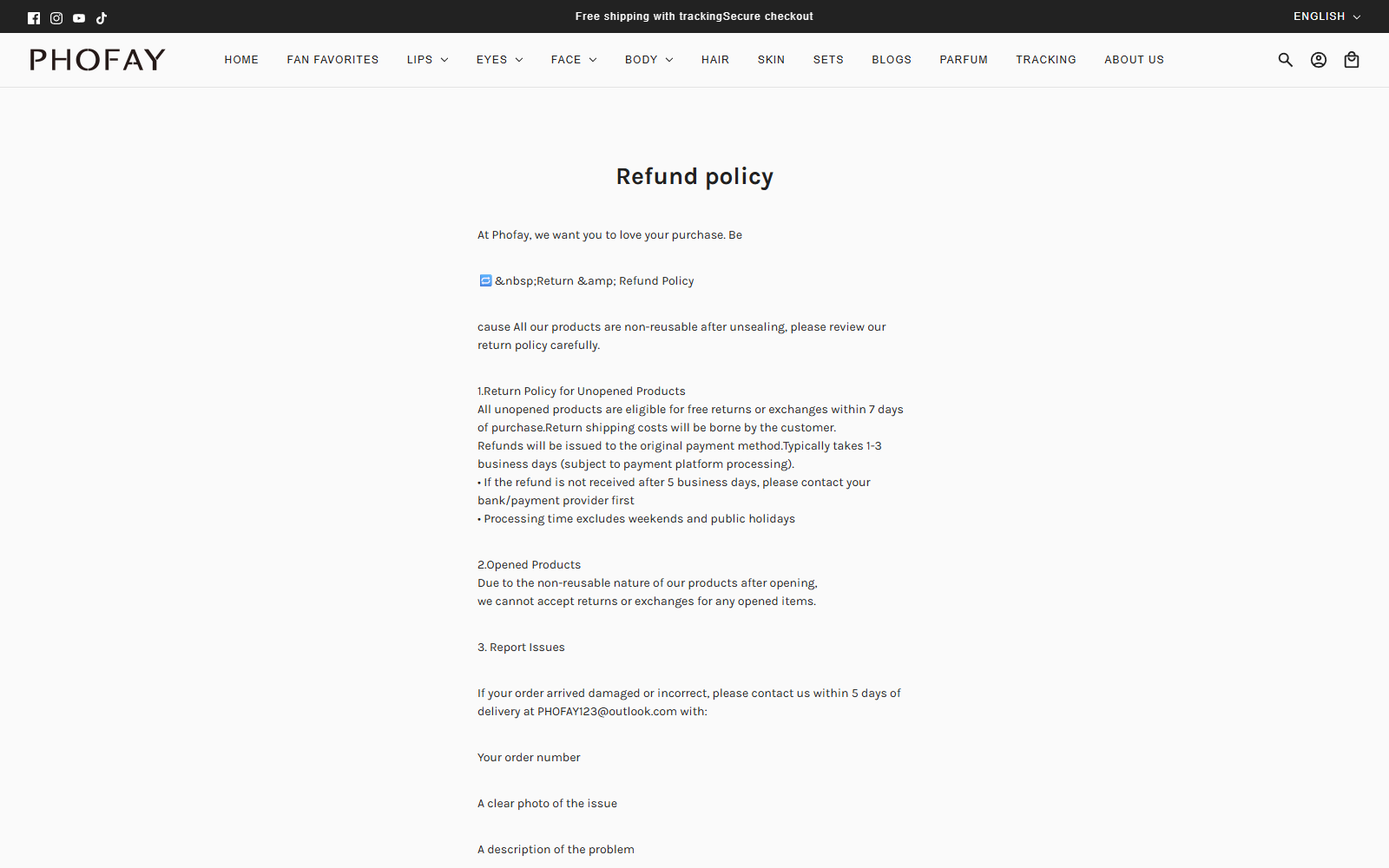 PHOFAY Hair Removal Spray Reviews: Claims Checked 3 PHOFAY refund policy limiting unopened returns to seven days and excluding opened products