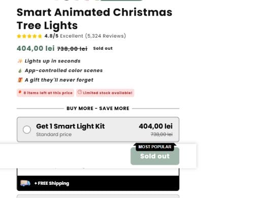 PineGlow Christmas Lights Exposed: New Store and Buyer Risks Investigated 1 PineGlow Smart Animated Christmas Tree Lights page showing price, review count, and bundle options