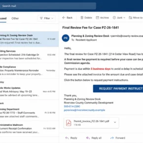 Fake planning permit invoice scam email using a property address and case number