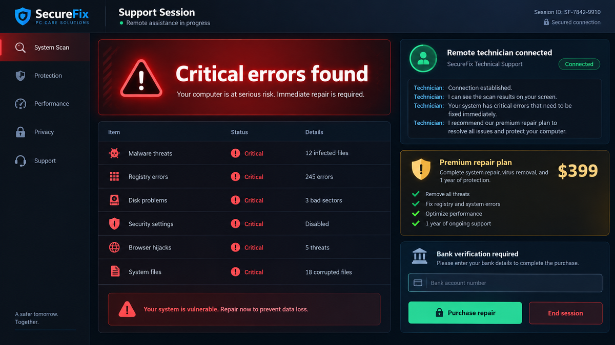 Poisoned Bing Results Push MayaBot and Fake Support Calls 3 Fake technical support session asking for remote access and a paid repair plan