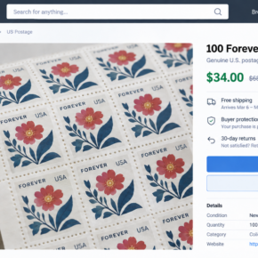 Reconstruction of an online listing offering heavily discounted U.S. stamp rolls