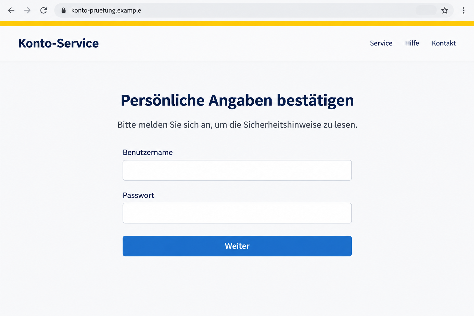Illustrative bank-themed security-information login on a fictional domain, not the recovered destination of the Postbank email