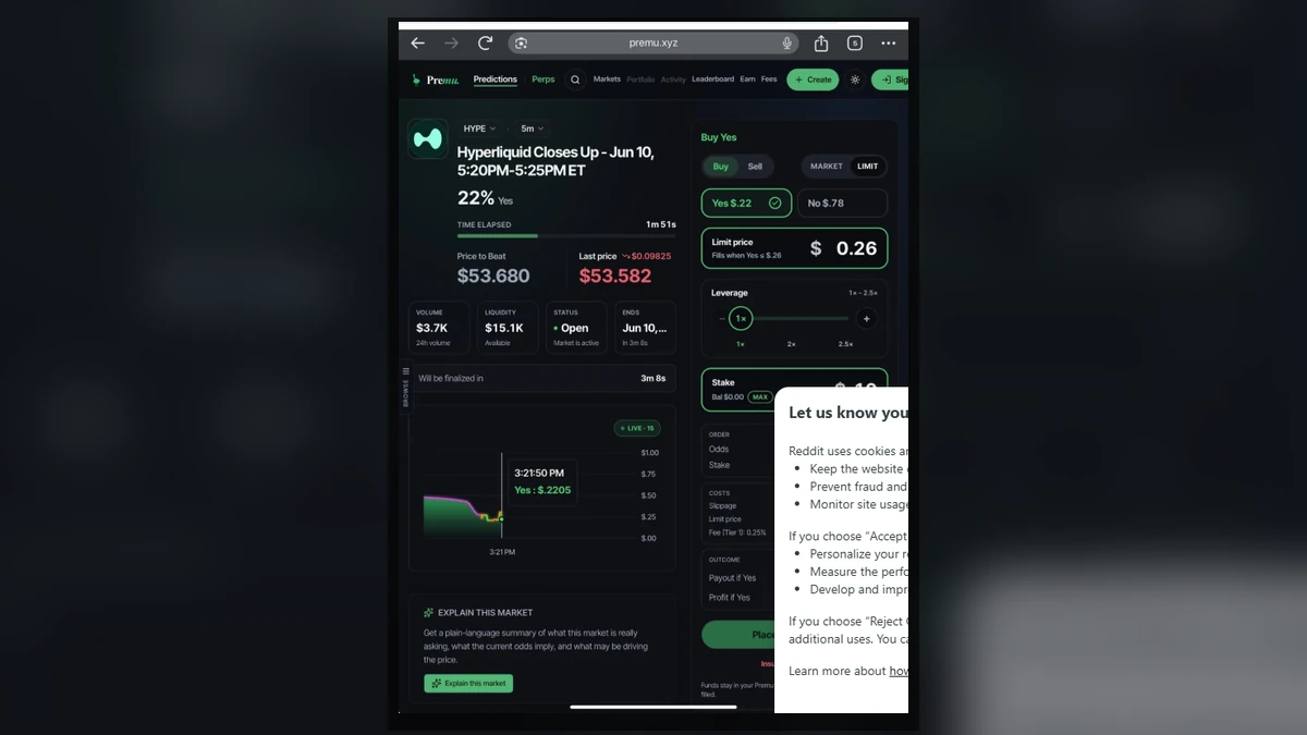 PremiumBlock Reappears After Premu Users Lose Funds 2 Authentic screenshot of the earlier Premu prediction-market interface showing a closely similar layout