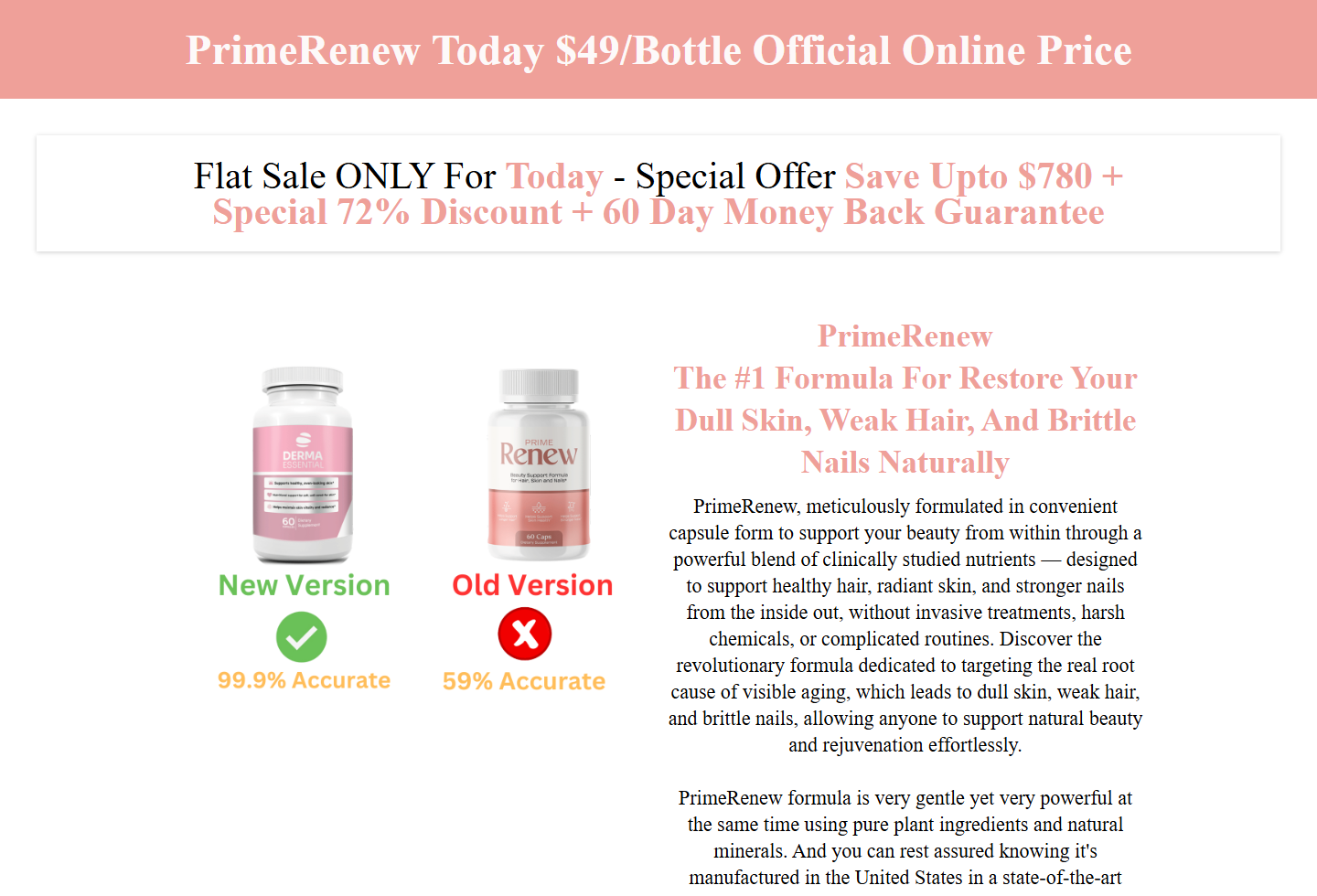 Screenshot of another PrimeRenew official-style website showing package pricing