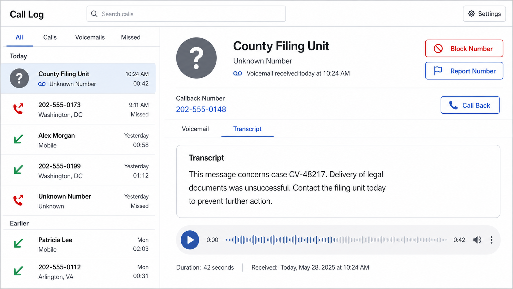 Fake Process Server Call Scam Uses Your Personal Data 1 Fake process server call scam shown in a fictional voicemail transcript