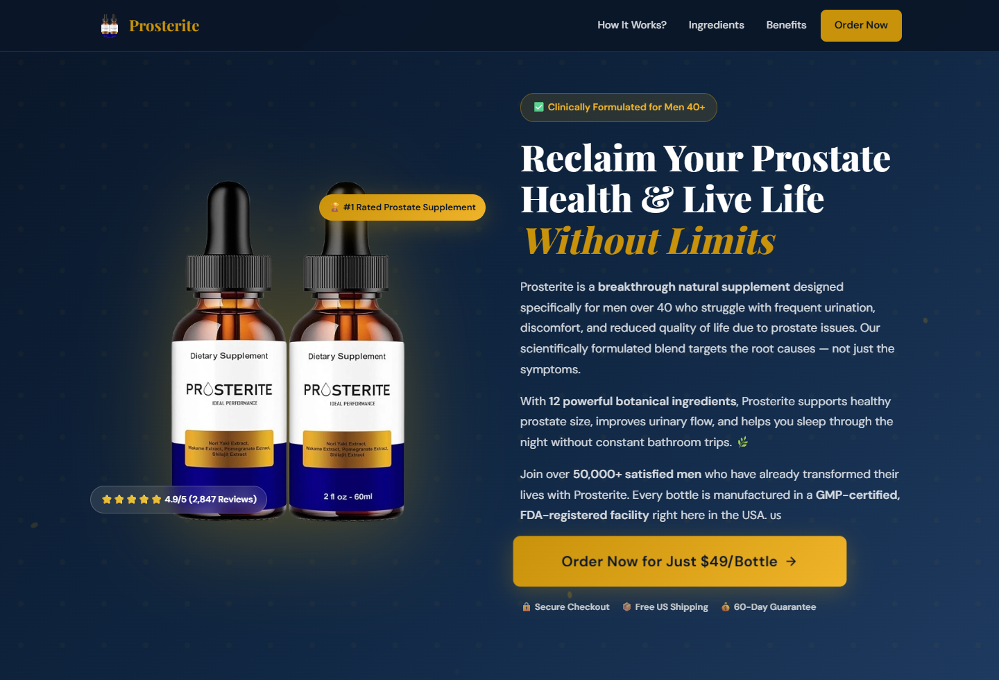 Prosterite Reviews Exposed: Conflicting Capsules, Drops and Official Sites 2 Screenshot of a second Prosterite website using different capsule claims and customer testimonials