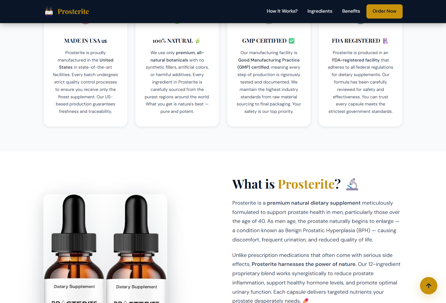 Prosterite Reviews Exposed: Conflicting Capsules, Drops and Official Sites 3 Screenshot of a Prosterite liquid drops website showing a different formula and ordering method
