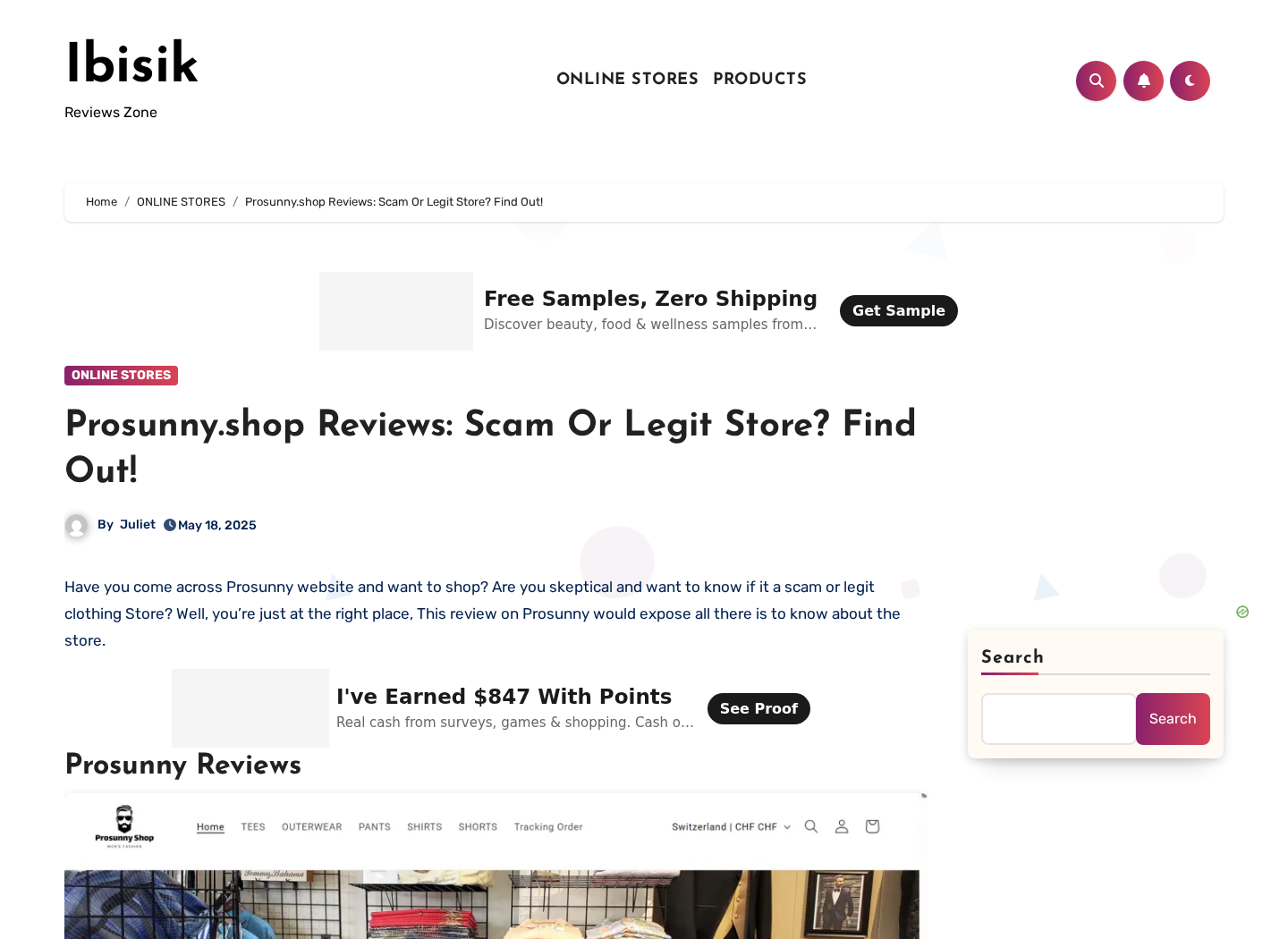 Independent Prosunny Shop investigation showing warnings about the online clothing store
